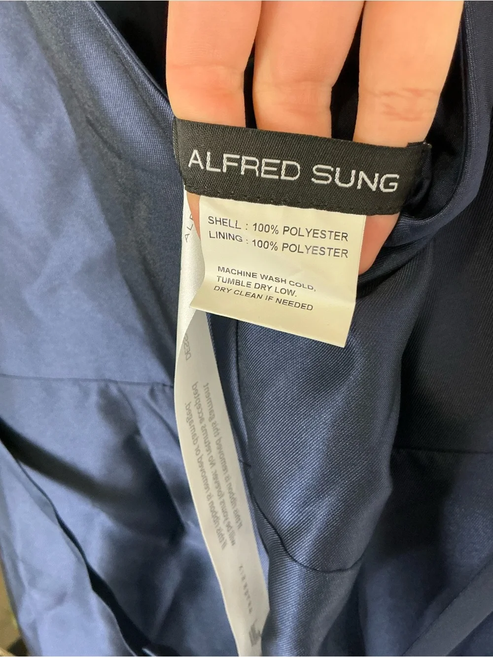 ALFRED SUNG Midnight Navy Satin Bateau Neck Maxi Dress - Picture 5 of 6